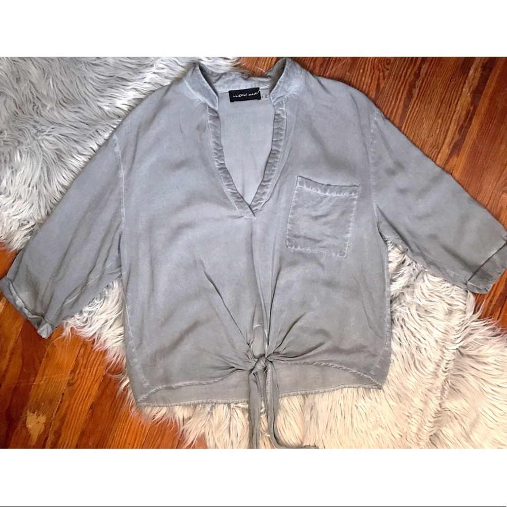 Mustard Seed grey dolman front knot top